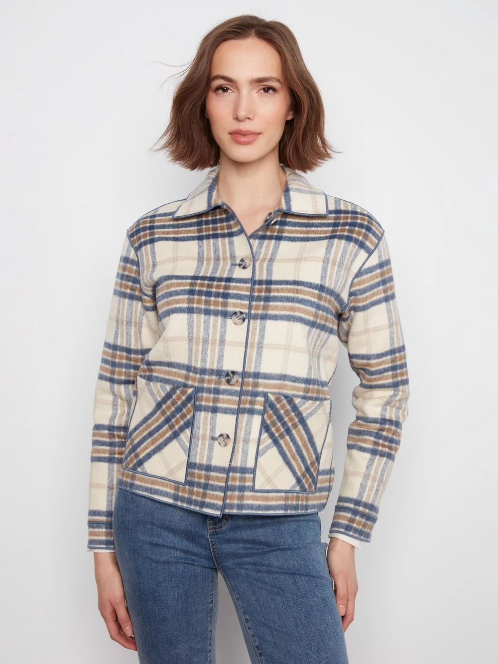 Reversible Plaid Jacket - Ecru
